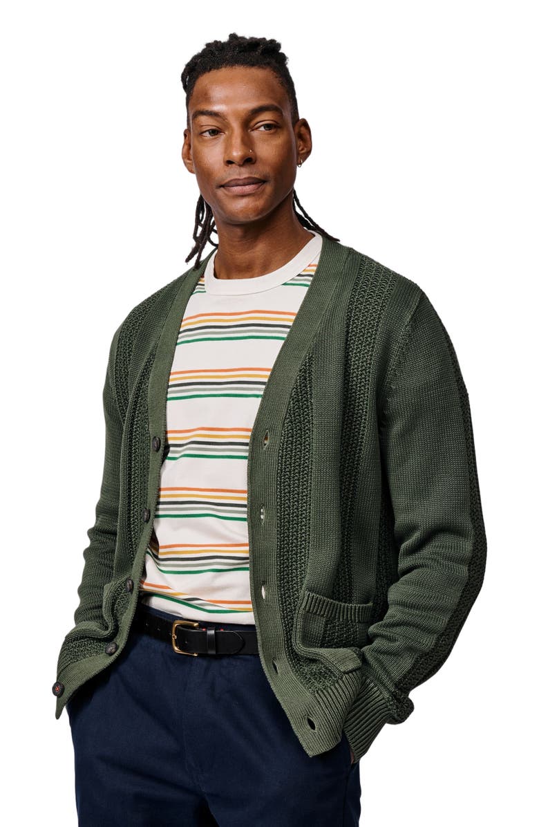 Aubin Lister Stitch Detail Cardigan, Main, color, Khaki