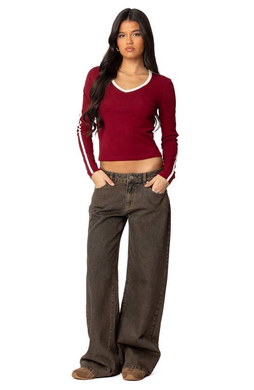 Shop Edikted Zahra Low Rise Baggy Wide Leg Jeans In Brown-washed