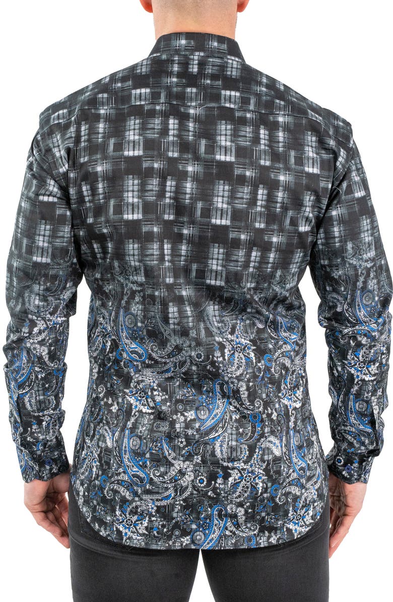 Maceoo Fibonacci Paisleyblue Black Contemporary Fit Button-Up Shirt, Alternate, color, 