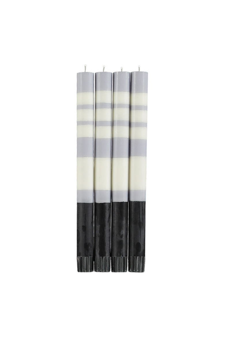Striped Dinner Candles - Set of 4, Main, color, Black, White, Grey