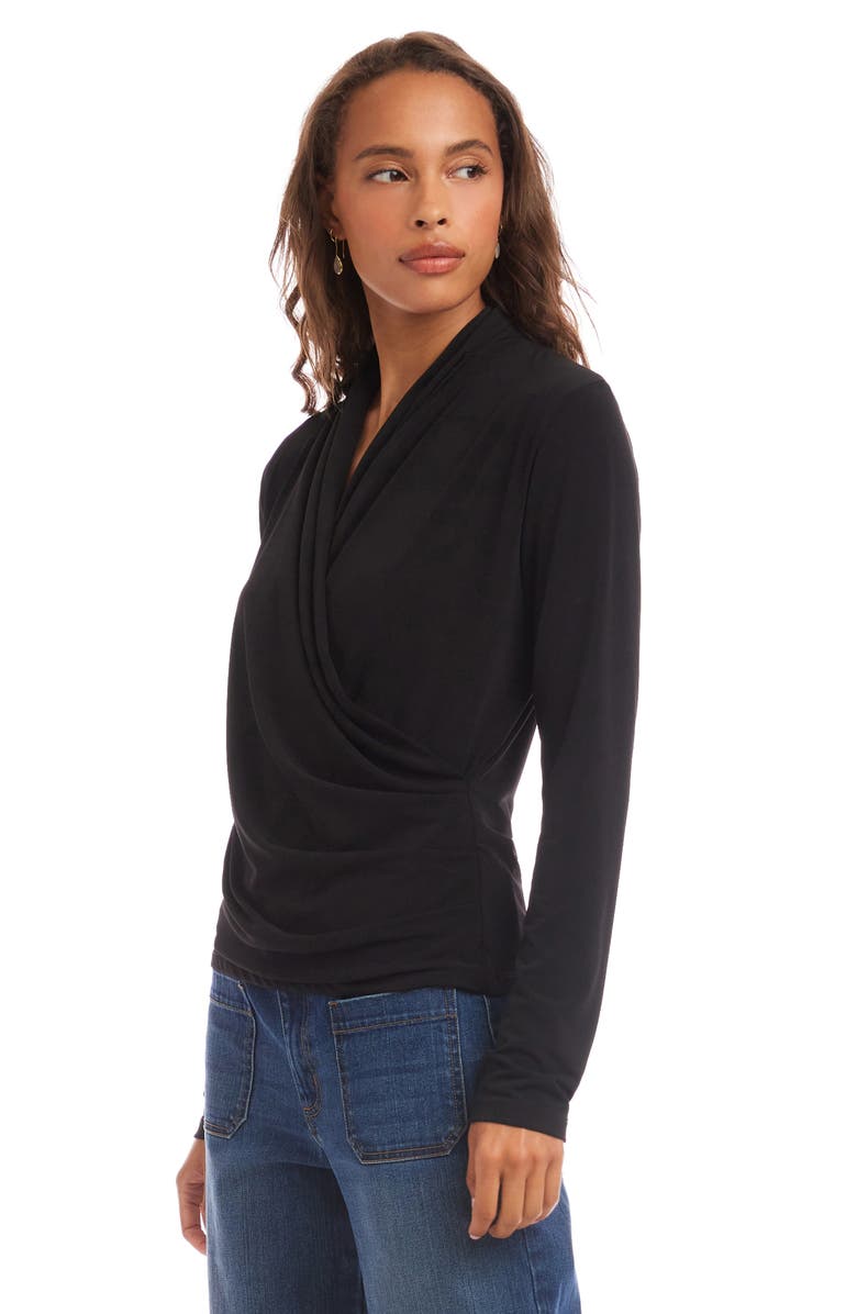 Karen Kane Travel Jersey Drape Cross Front Top, Alternate, color, Black