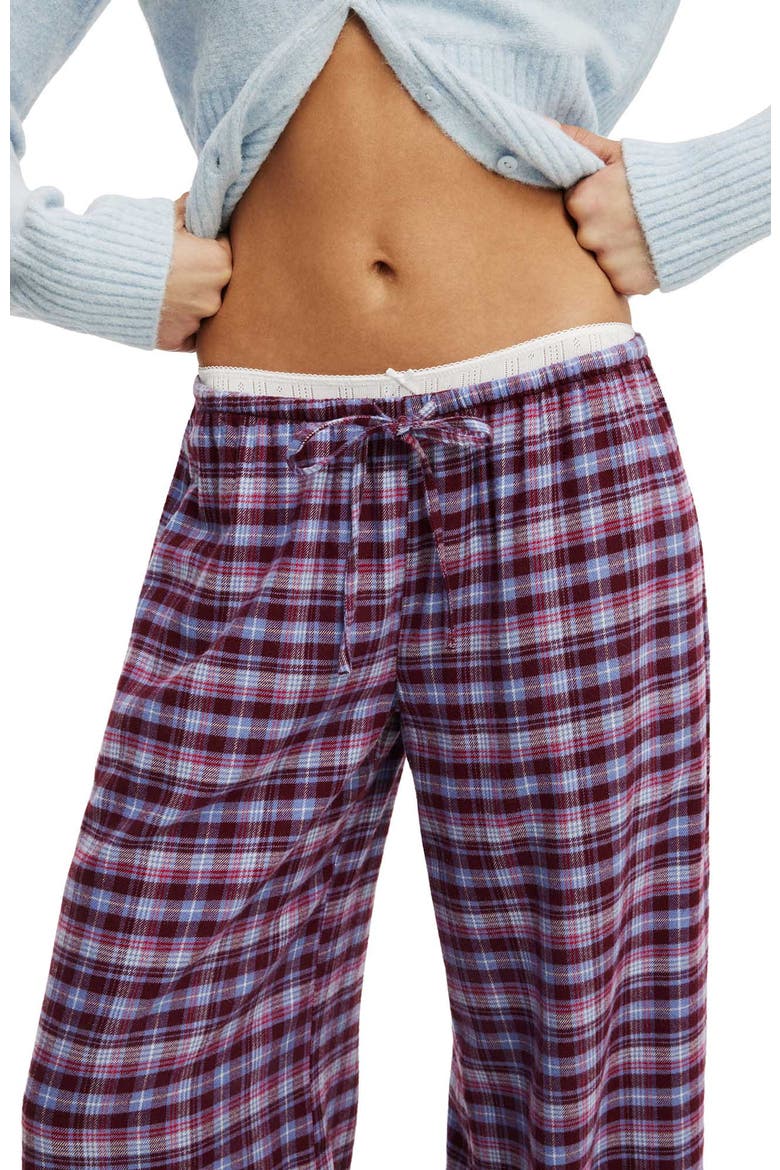 Women's Cloud Soft Wide Leg Flannel Pant, Alternate, color, Jessie Check Daydream Blue