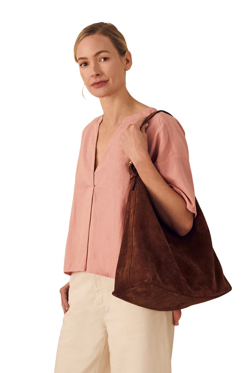 Celtic & Co. Short Sleeve V-Neck Dipped Hem Blouse, Alternate, color, Desert Rose