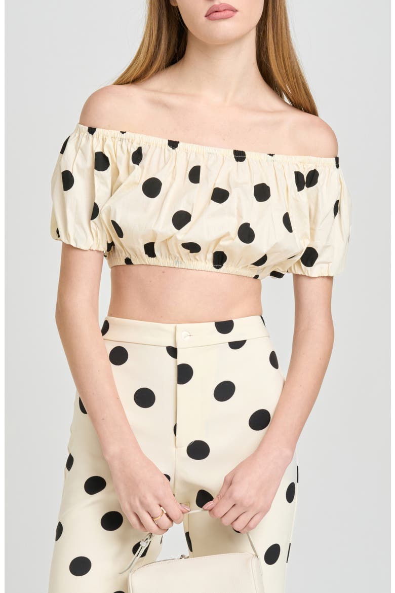 Annie Polka Dot Crop Stretch Cotton Top, Main, color, ANT IVORY POLKA DOT