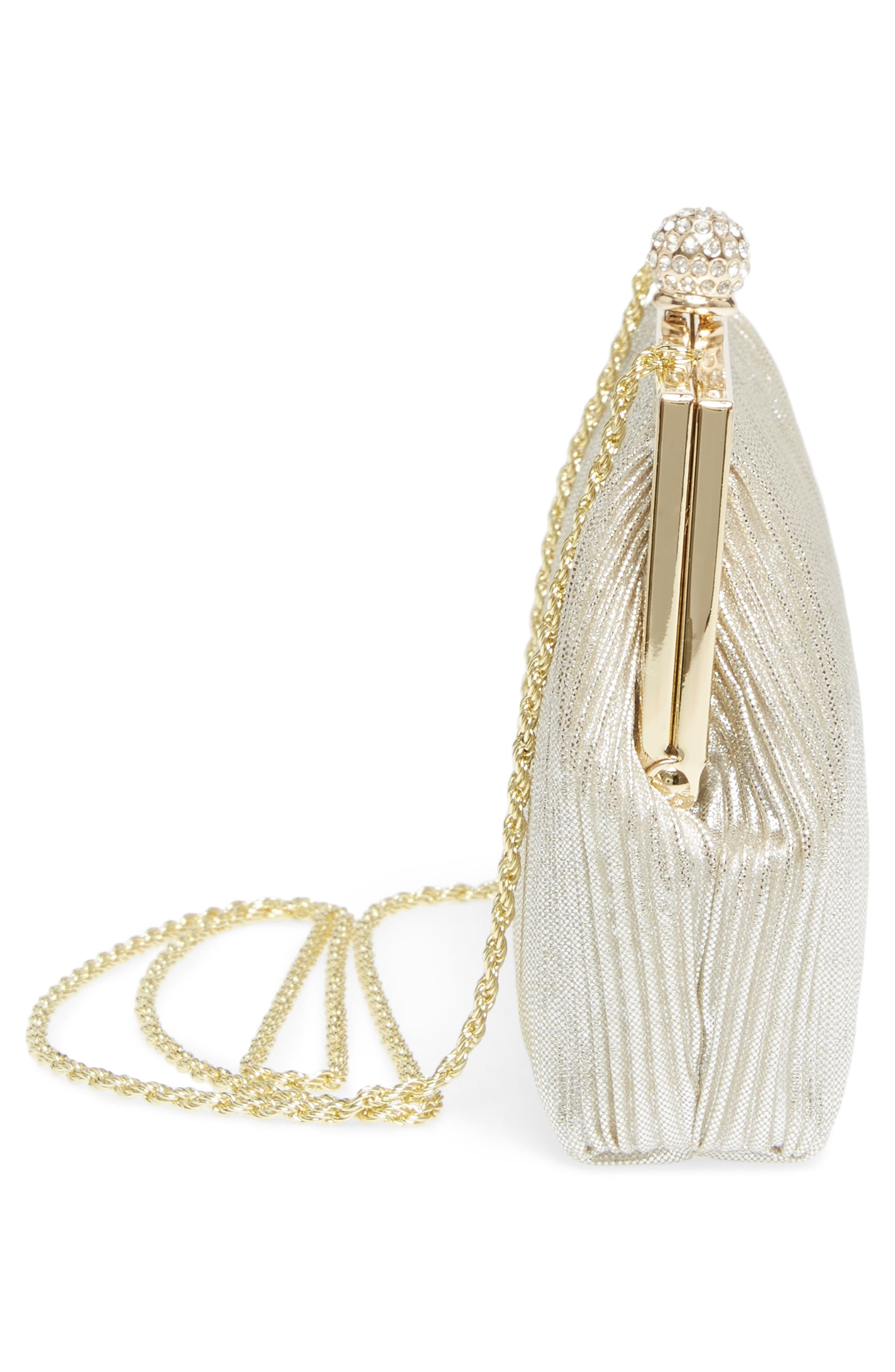 Nina Aneka Pleated Shine Clutch, Alternate, color, Champagne