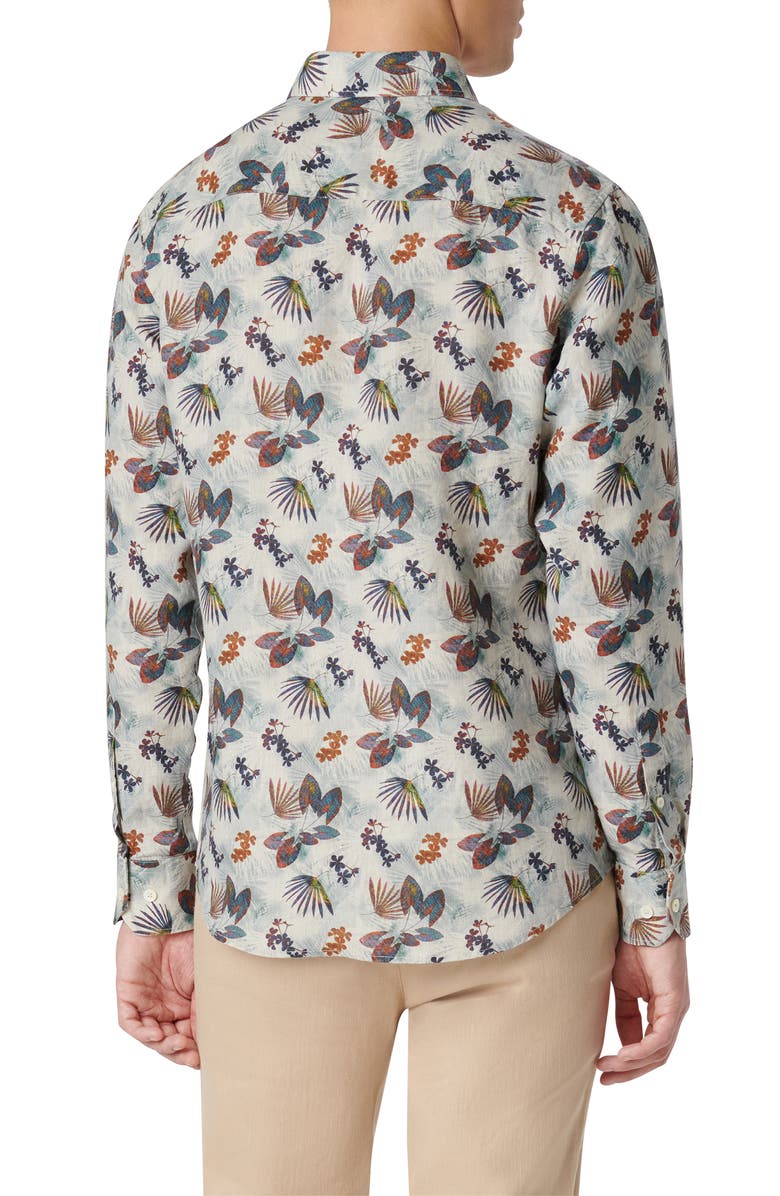 Bugatchi Julian Shaped Fit Frond Print Linen Button-Up Shirt, Alternate, color,