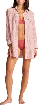 Tommy Bahama Shoreline Stripe Cotton Cover-Up Shirtdress