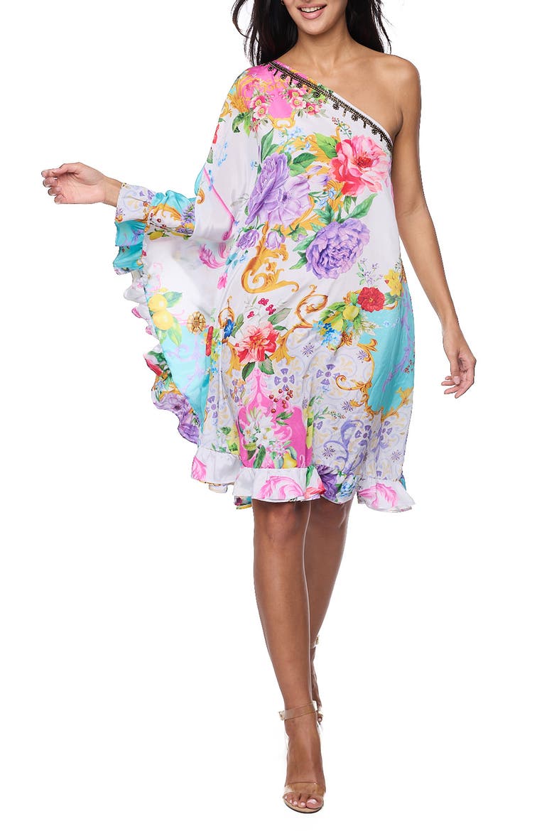 One-Shoulder Ruffle Dress, Main, color, PINK