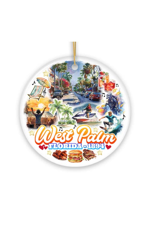 West Palm Florida 1894 Beach Collage Round Ornament