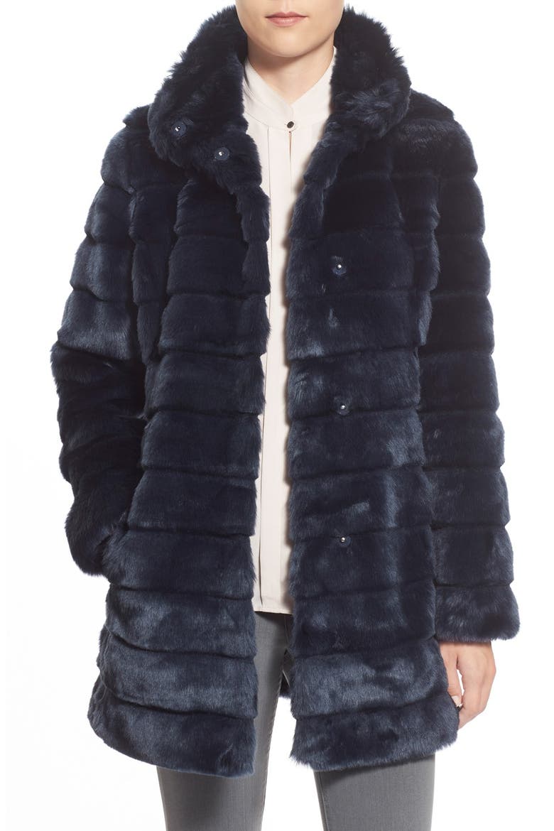 Grooved Faux Fur Coat, Main, color, MIDNIGHT