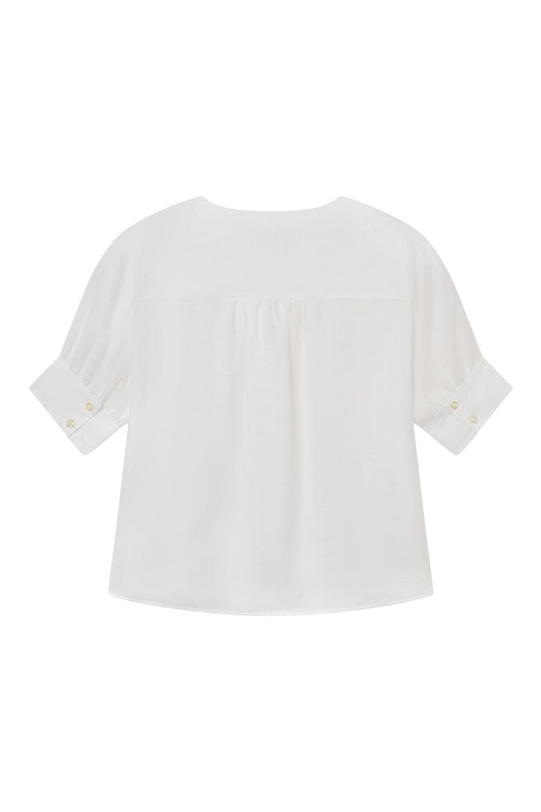 The V-Neck Linen Popover Top, Alternate, color, WHITE