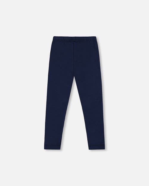 Deux Par Deux Organic Cotton Jersey Leggings With Cats In Blue