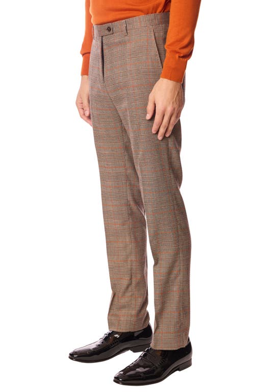 Paisley & Gray Downing Slim Fit Flat Front Plaid Dress Pants In Neutral