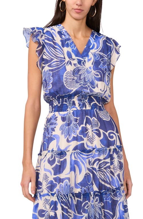 Halogen ® Ruffle Sleeve Smocked Waist Tiered Maxi Dress In Blue