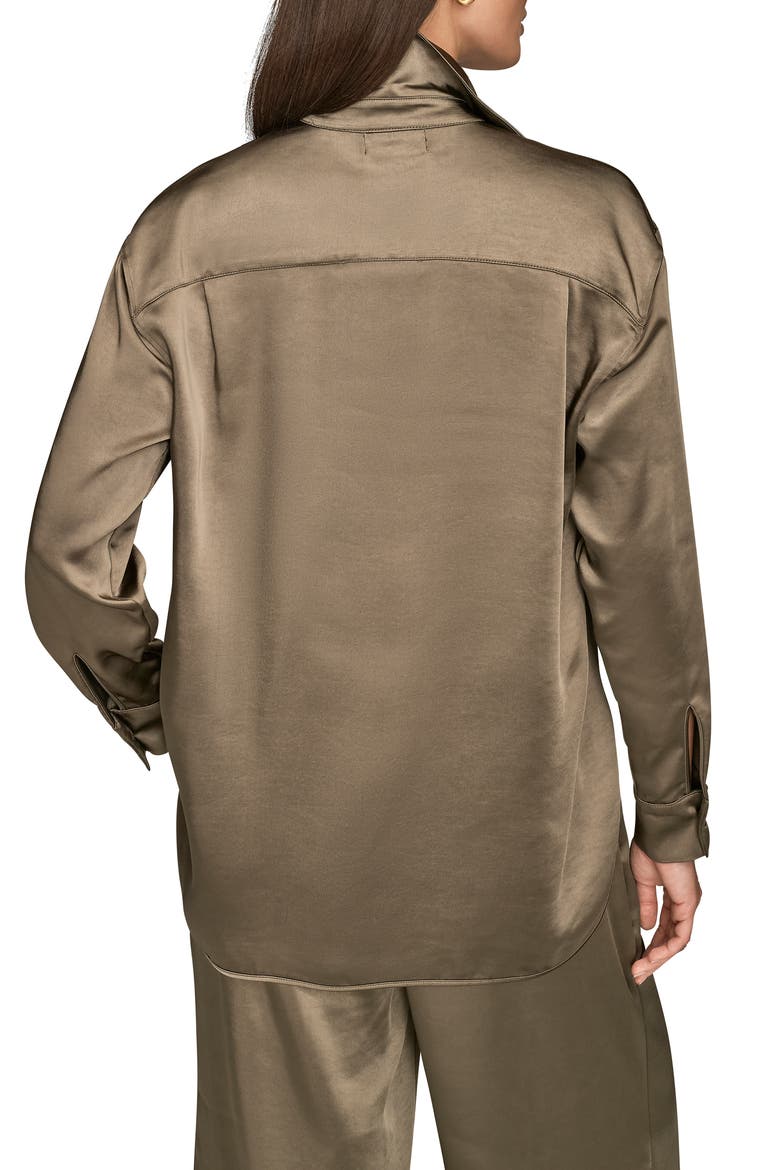 Satin Button-Up Shirt, Alternate, color, KHAKI GREEN