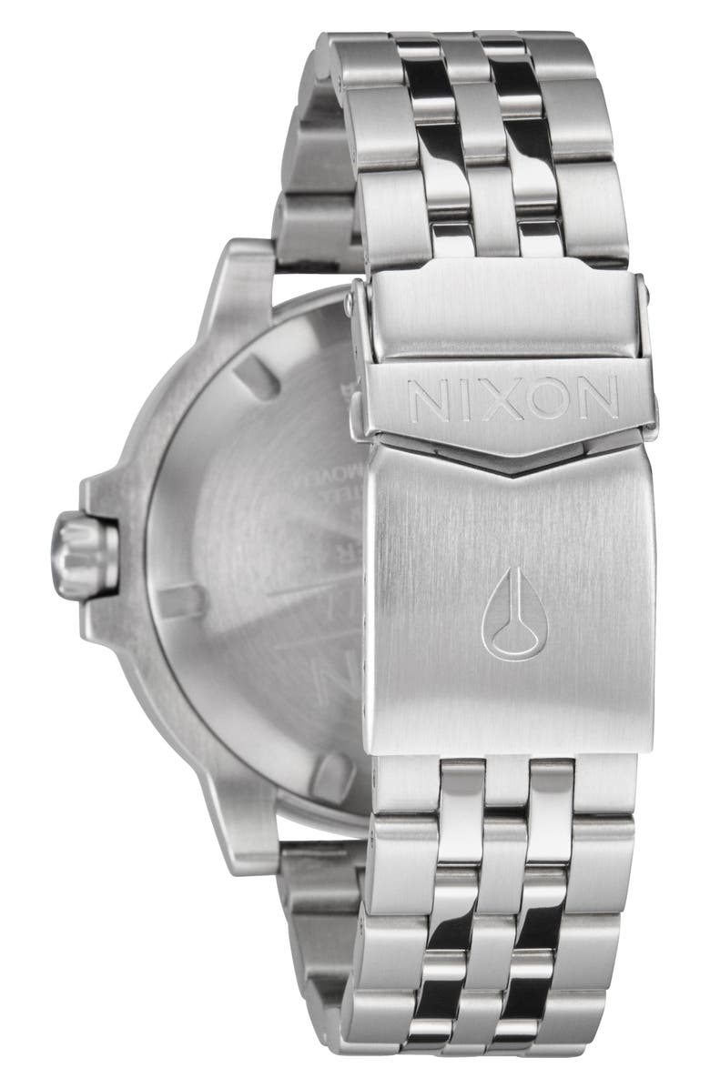 Nixon The Stinger Solar Dive Bracelet Watch, 44mm, Alternate, color, Silver / Byron Blue / Green