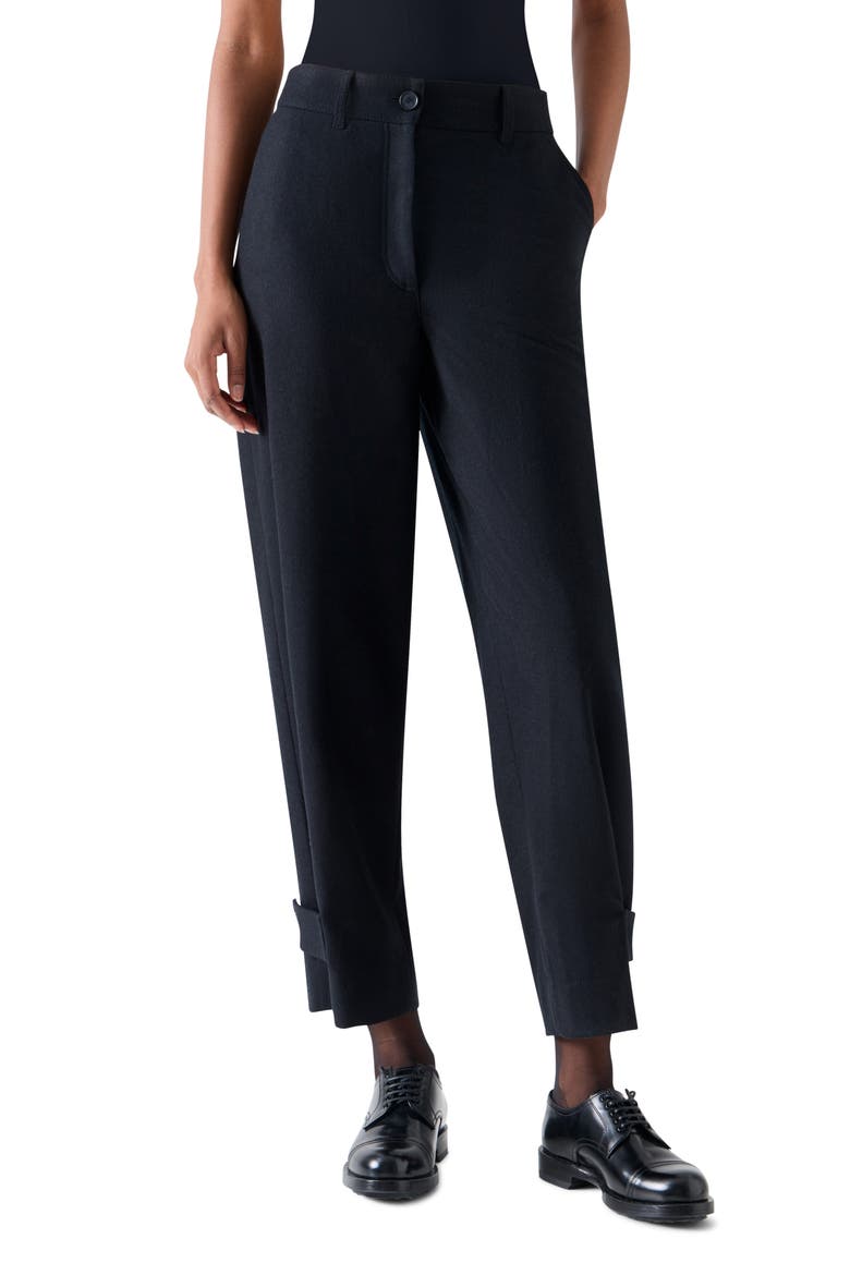 Fraser High Waist Virgin Wool Blend Gabardine Barrel Leg Pants, Main, color, BLACK