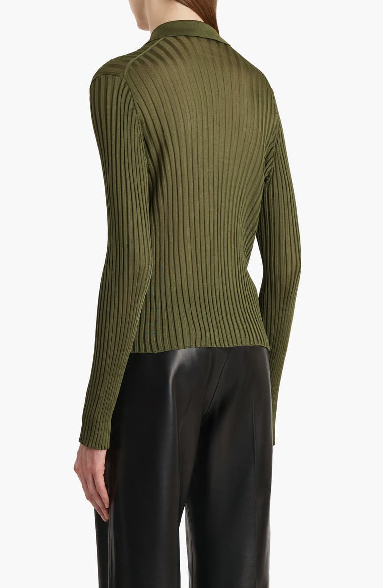Khaite Vin Rib Polo Sweater, Alternate, color, Olive