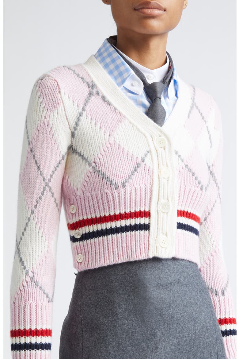 Argyle Intarsia Shrunken Virgin Wool Blend Cardigan, Alternate, color, LIGHT PINK