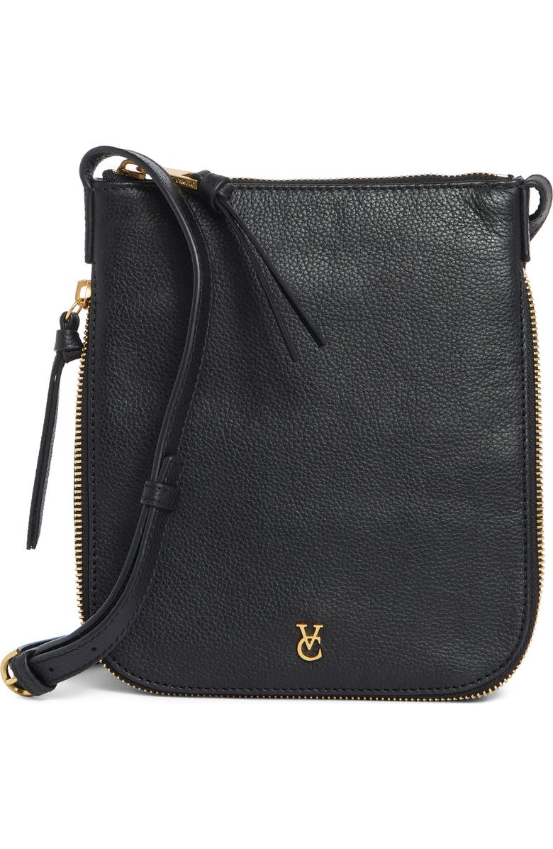 Vince Camuto Lorry Leather Crossbody Bag, Main, color, Black