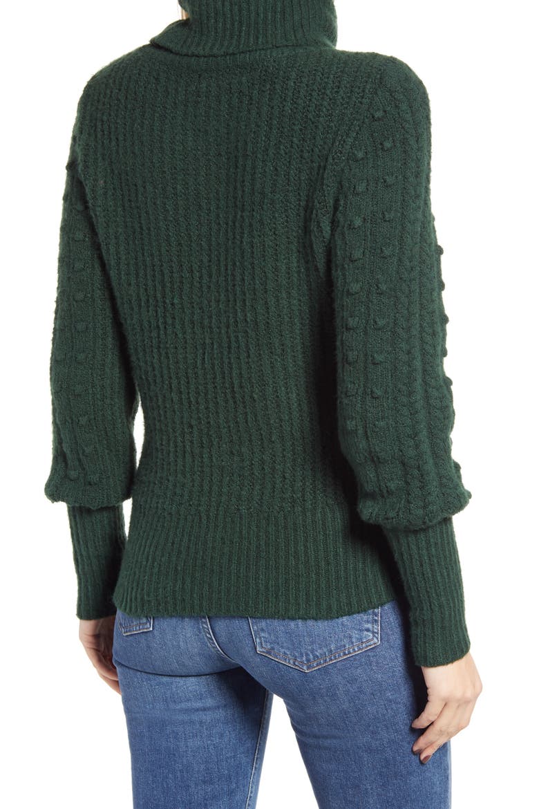 Cable & Bobble Turtleneck Sweater, Alternate, color, GREEN PARK