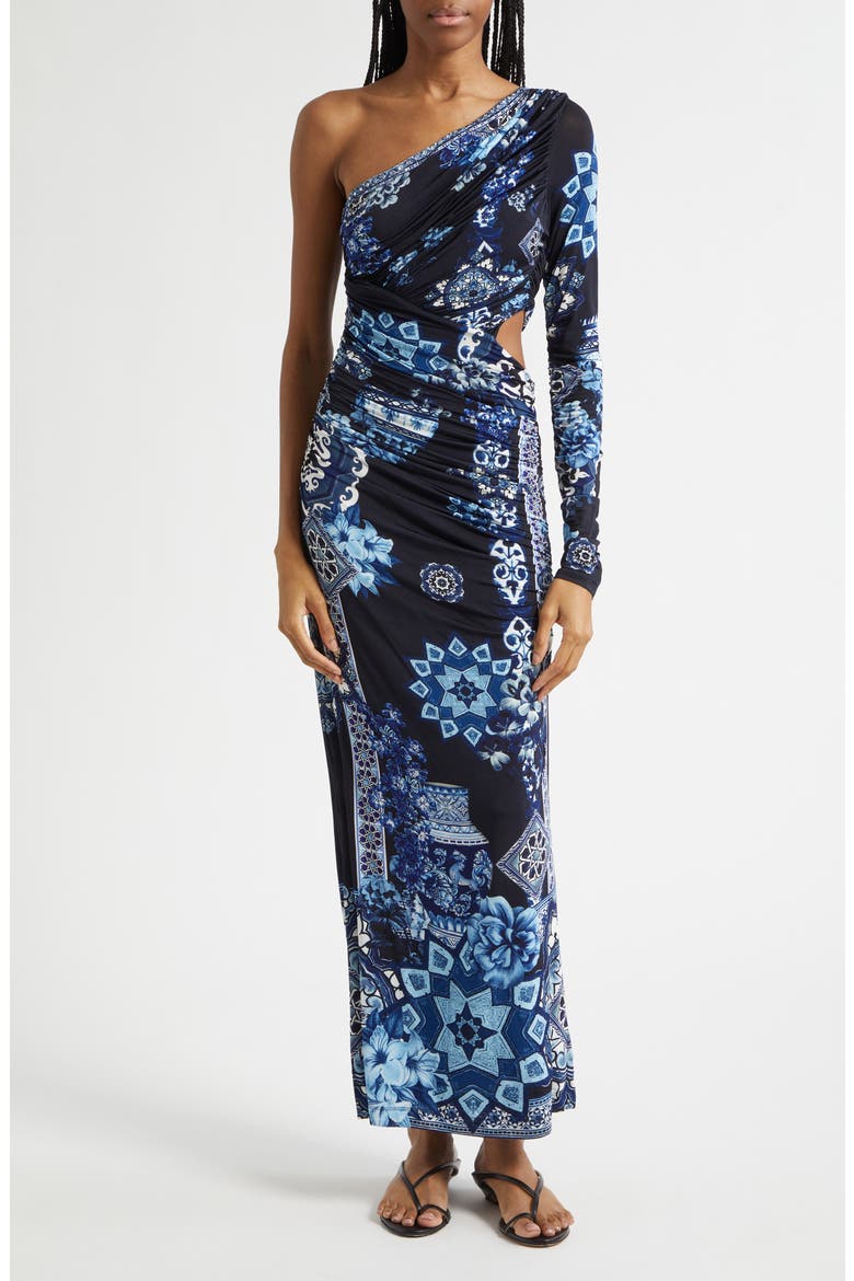 A Tiled Wonderland Cutout One-Shoulder Jersey Dress, Main, color, A TILED WONDERLAND