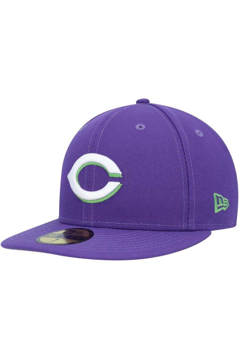 Men's New Era Purple Cincinnati Reds Lime Side Patch 59FIFTY Fitted Hat, Alternate, color, Purple
