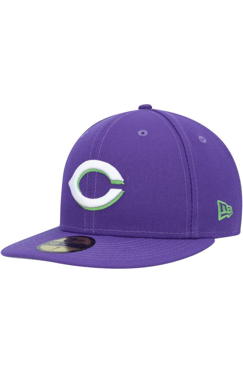New Era Men's New Era Purple Cincinnati Reds Lime Side Patch 59FIFTY Fitted Hat, Alternate, color, Purple