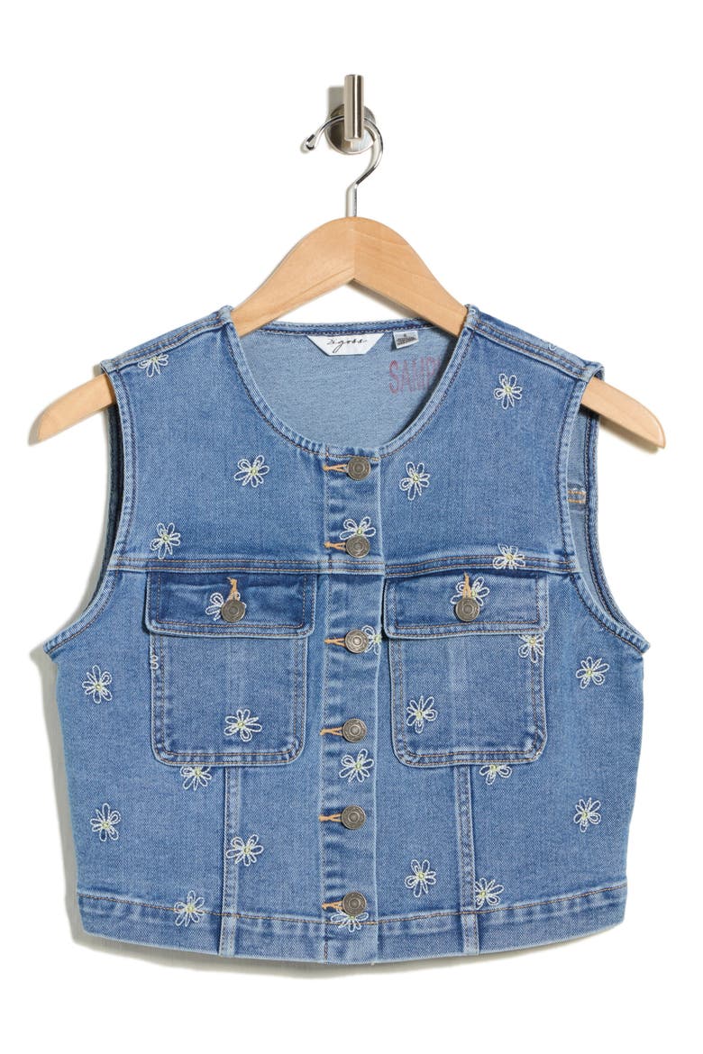 Daisy Embroidered Denim Vest, Alternate, color, LIGHT WASH