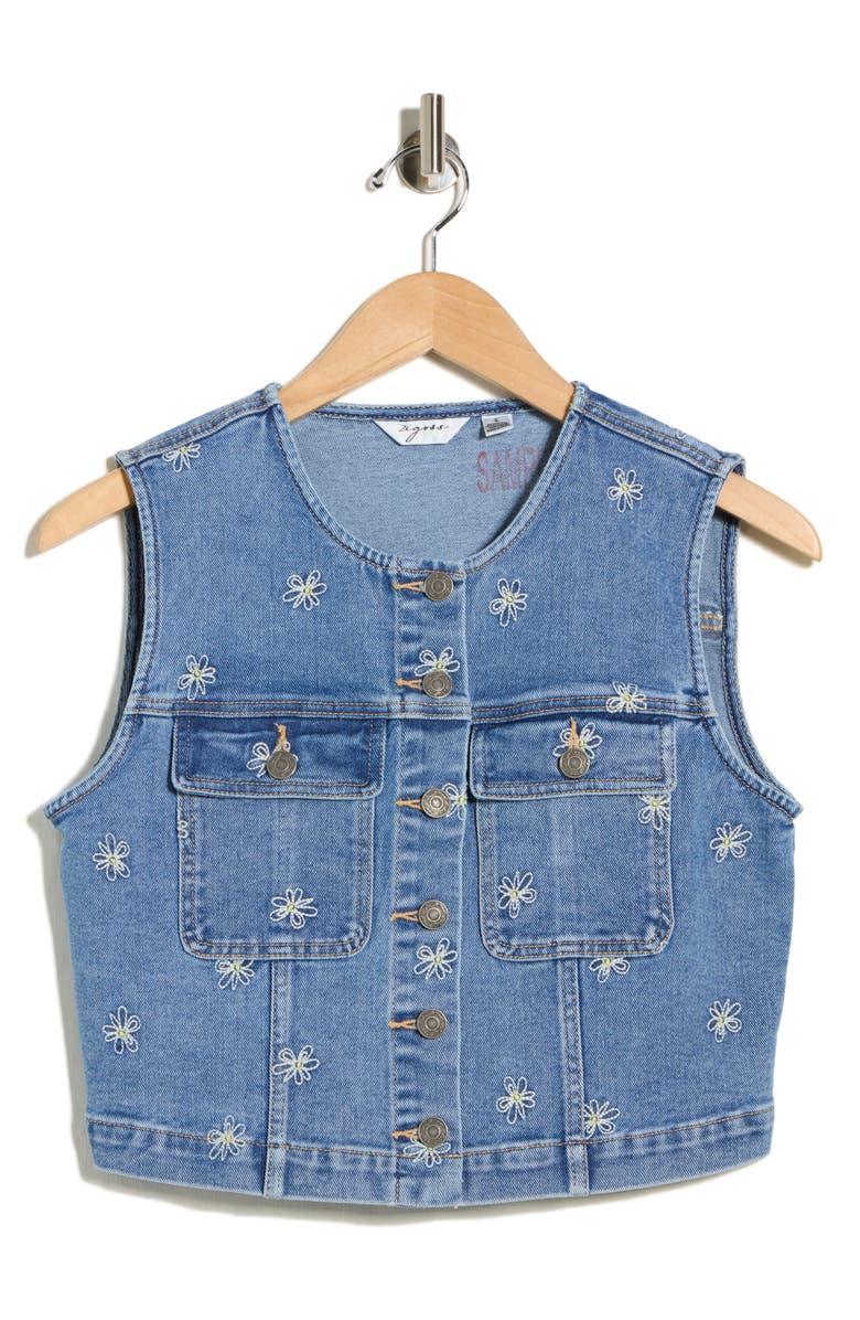 Vigoss Daisy Embroidered Denim Vest, Alternate, color, Light Wash