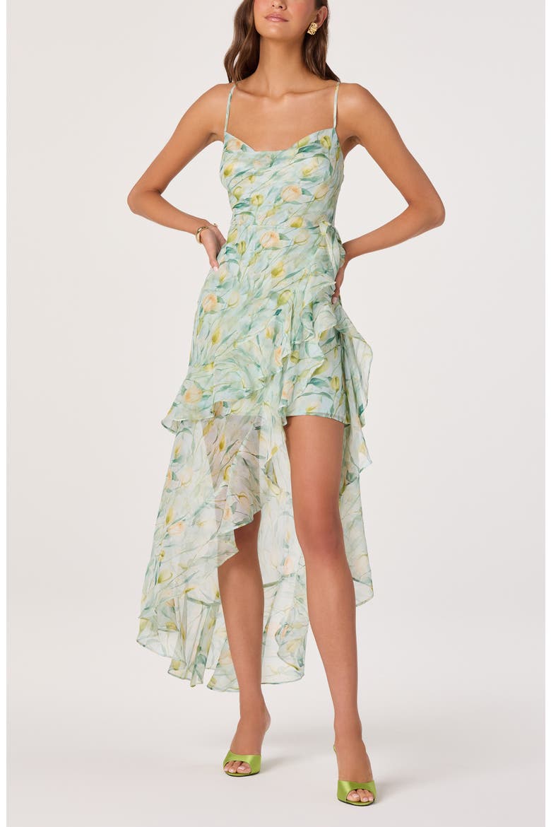 Candace Floral High Low Dress, Main, color, GREEN FLORAL