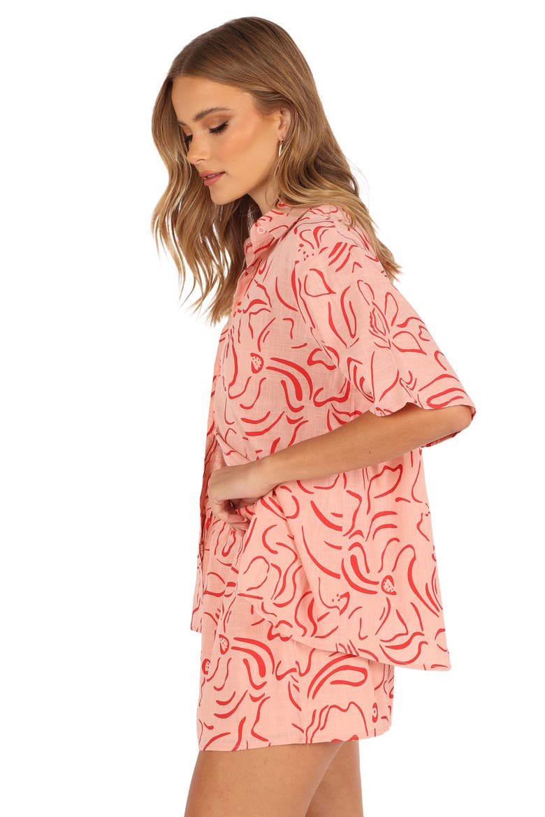 Flower Power Cotton Button-Up Shirt & Shorts Set, Alternate, color, PINK