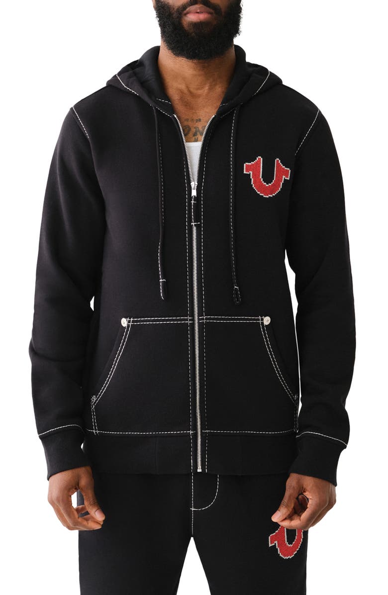 True Religion Big T Cross Stitch Logo Zip Hoodie, Main, color,