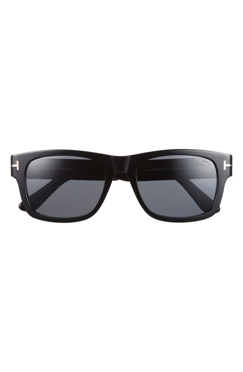 TOM FORD Smith-02 55mm Polarized Rectangular Sunglasses, Main, color, Black / Polarized Smoke Lens