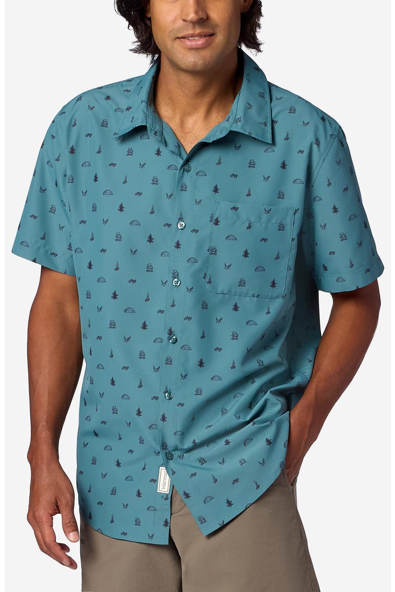 AirExchange UPF Short Sleeve Button-Up Shirt, Main, color, SEAFLOOR CAMPING TRIP