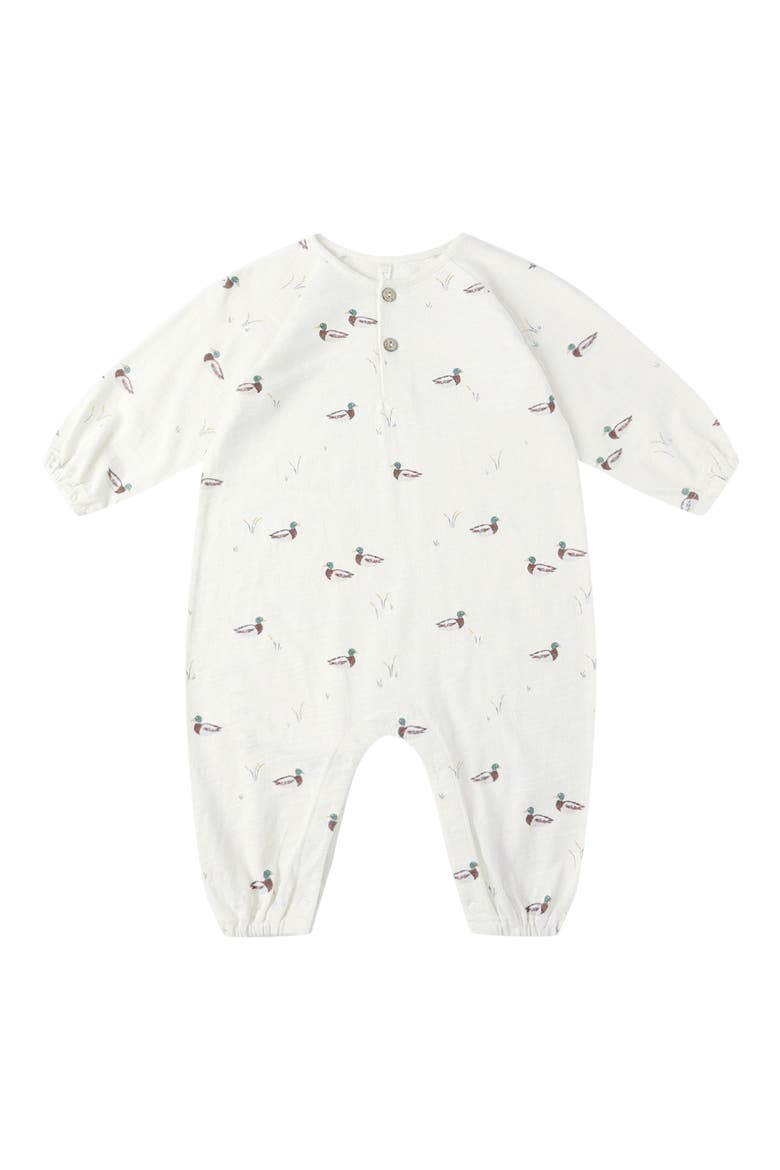 Duck Print Cotton Henley Bubble Romper, Main, color, IVORY