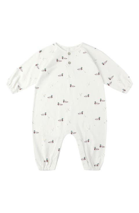 Duck Print Cotton Henley Bubble Romper (Baby)