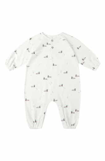 Duck Print Cotton Henley Bubble Romper