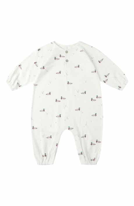 Rylee + Cru Duck Print Cotton Henley Bubble Romper