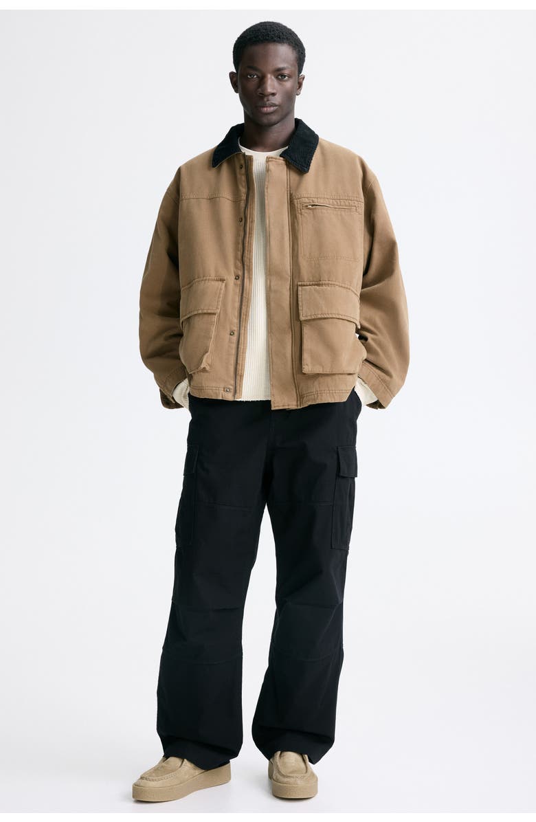 H&M Relaxed Fit Cotton Cargo Trousers, Alternate, color, Black