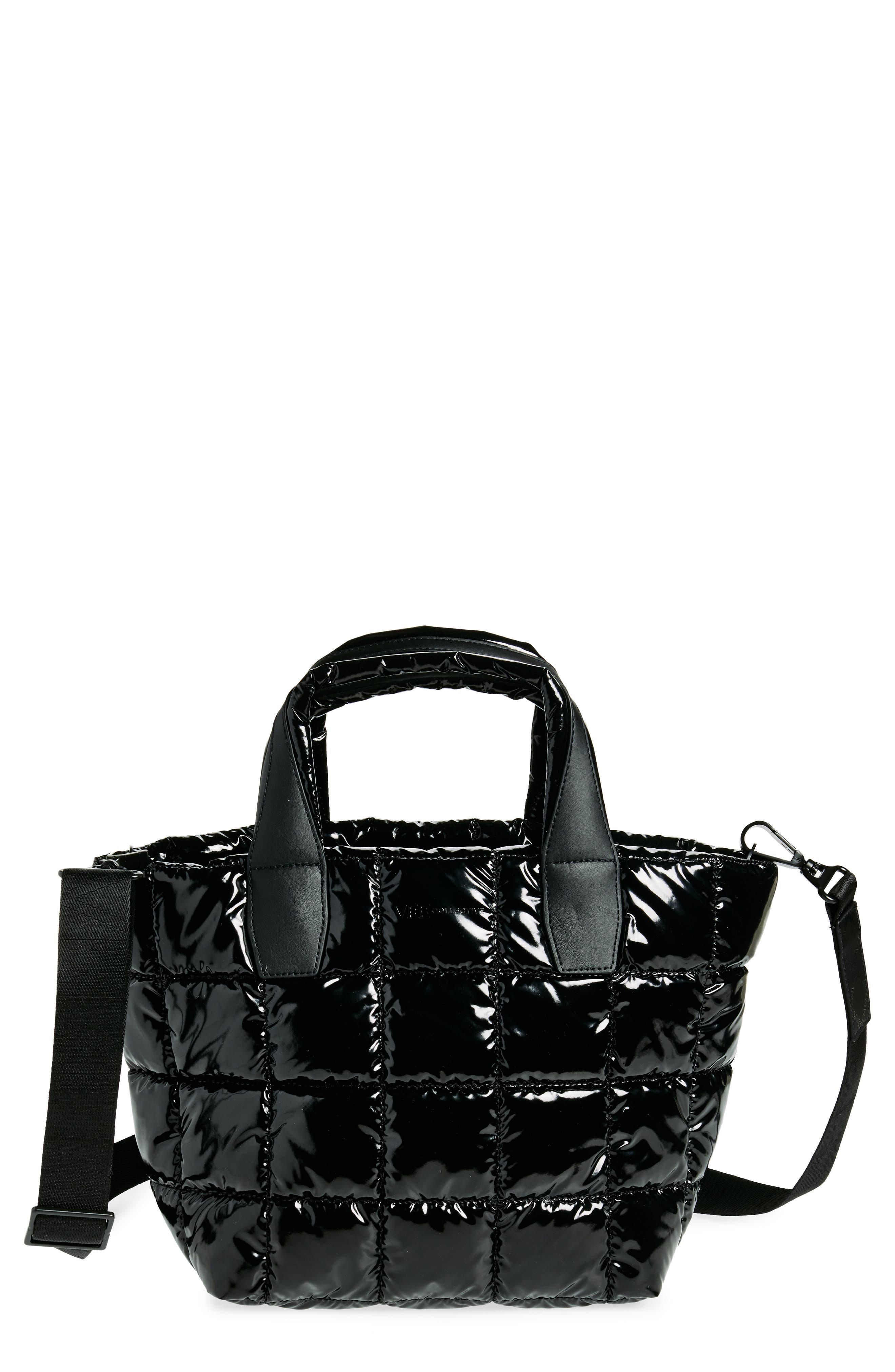 VeeCollective Small Porter Water Resistant Quilted Recycled Nylon Tote, Main, color, Black Vinyl