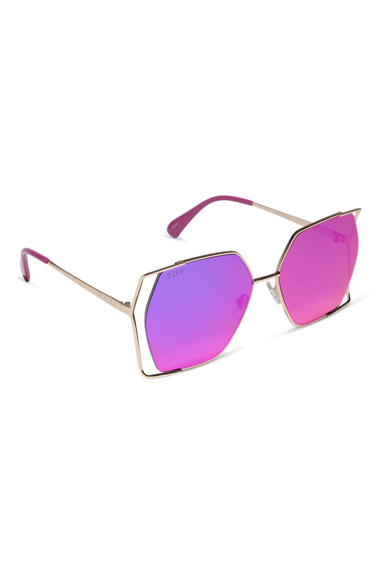 61mm Dawn Geometric Sunglasses, Alternate, color, GOLD FUSCHSIA MIRROR