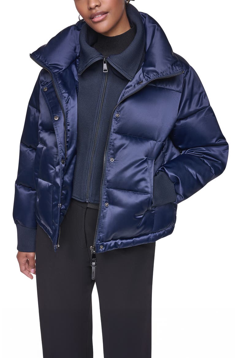 Flight Satin Puffer Jacket, Alternate, color, DARK NAVY