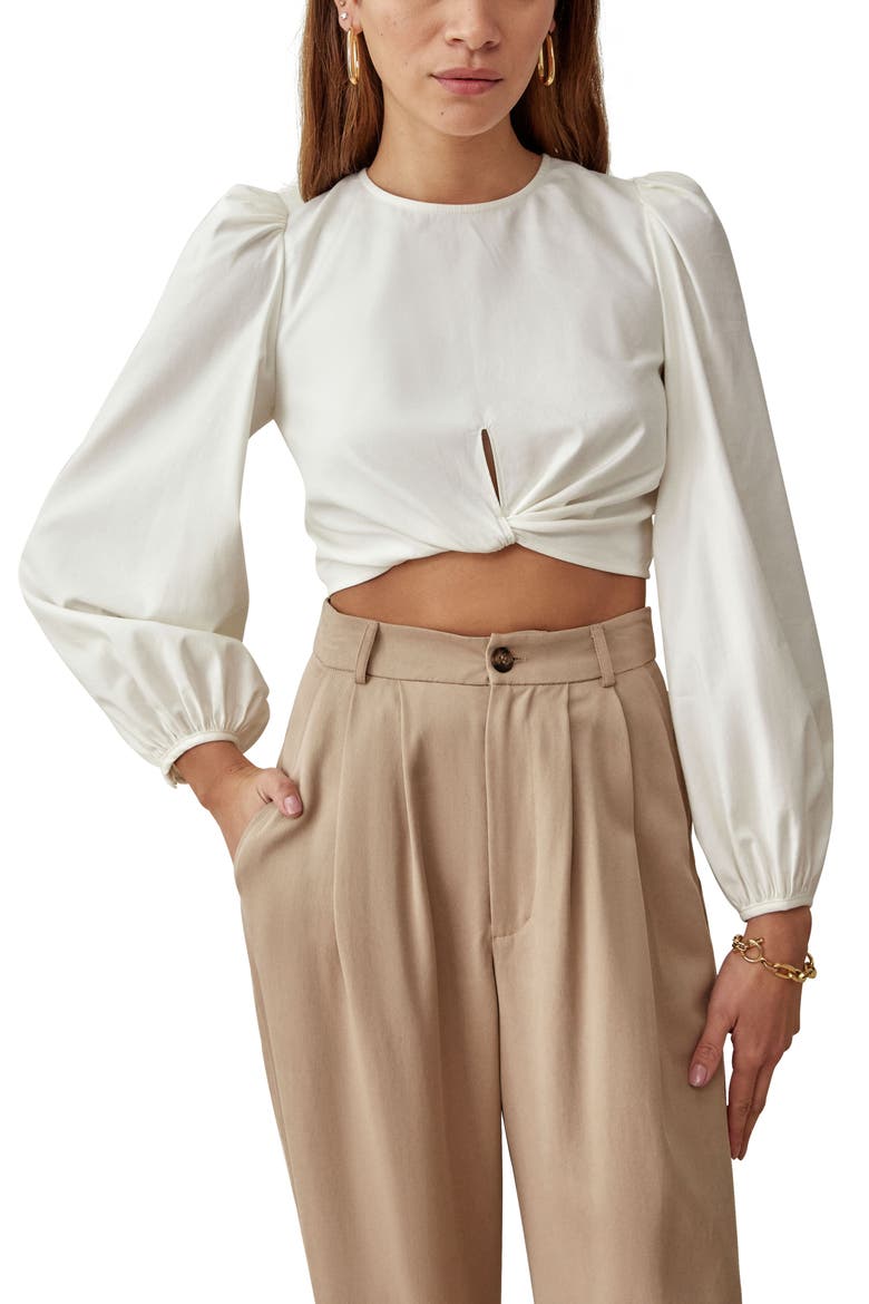 Derek Long Sleeve Crop Top, Main, color, WHITE