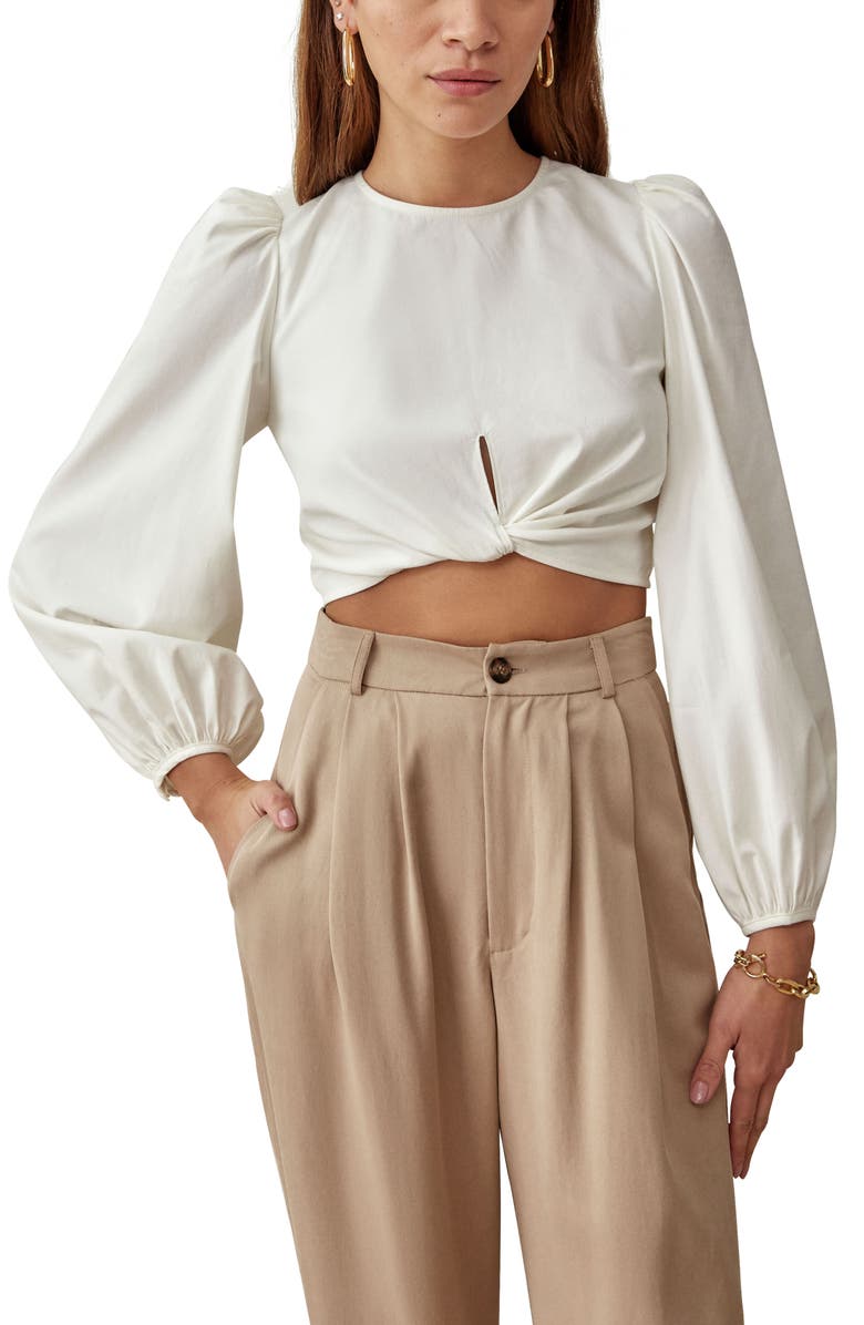 Reformation Derek Long Sleeve Crop Top, Main, color,