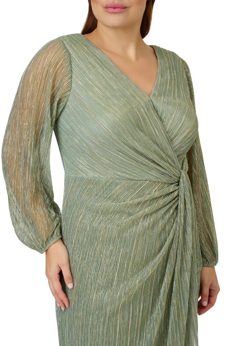 Adrianna Papell Metallic Long Sleeve Mesh Evening Gown, Alternate, color, 