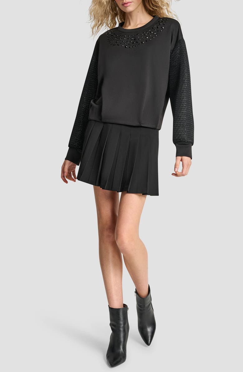 DKNY Mixed Media Bubble Sweatshirt, Alternate, color, Black