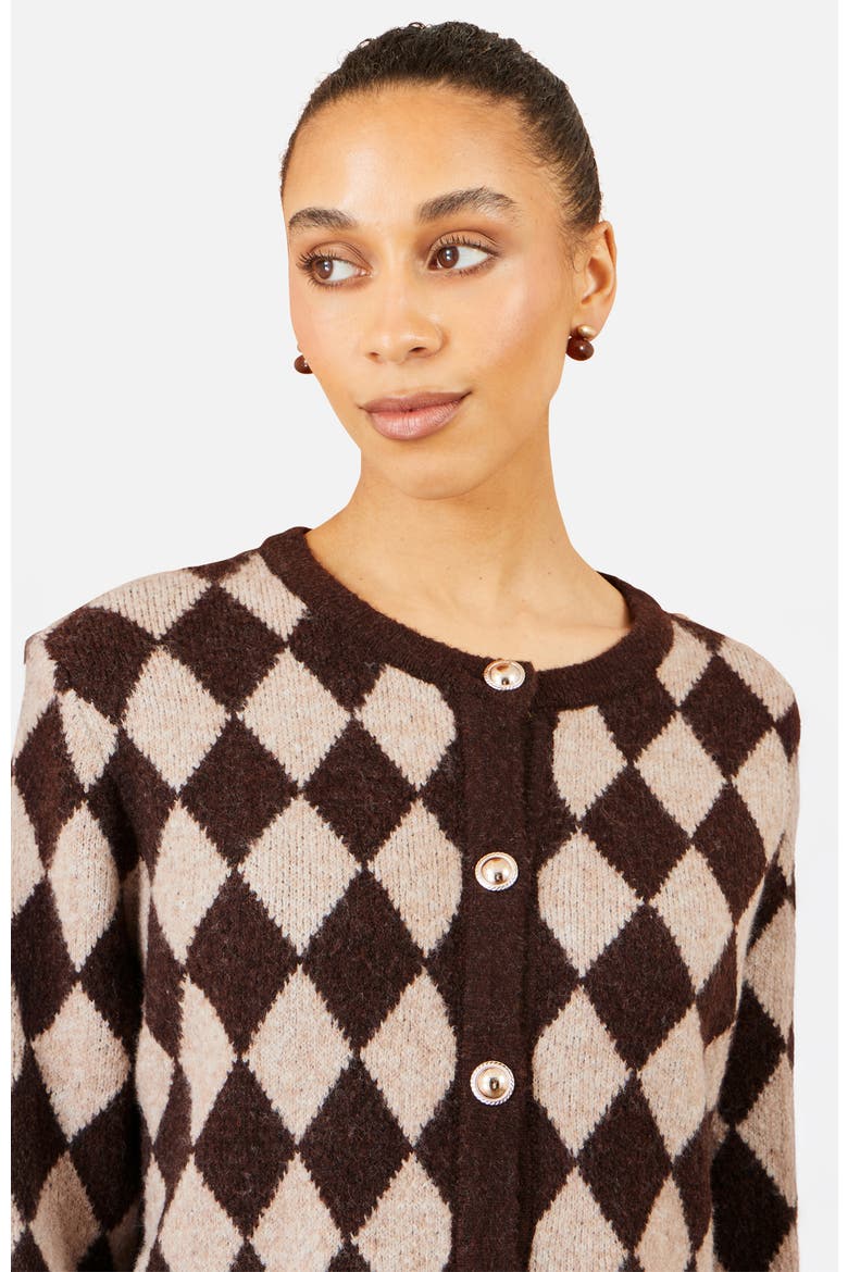 Argyll Button-Front Knit Cardigan, Alternate, color, Brown