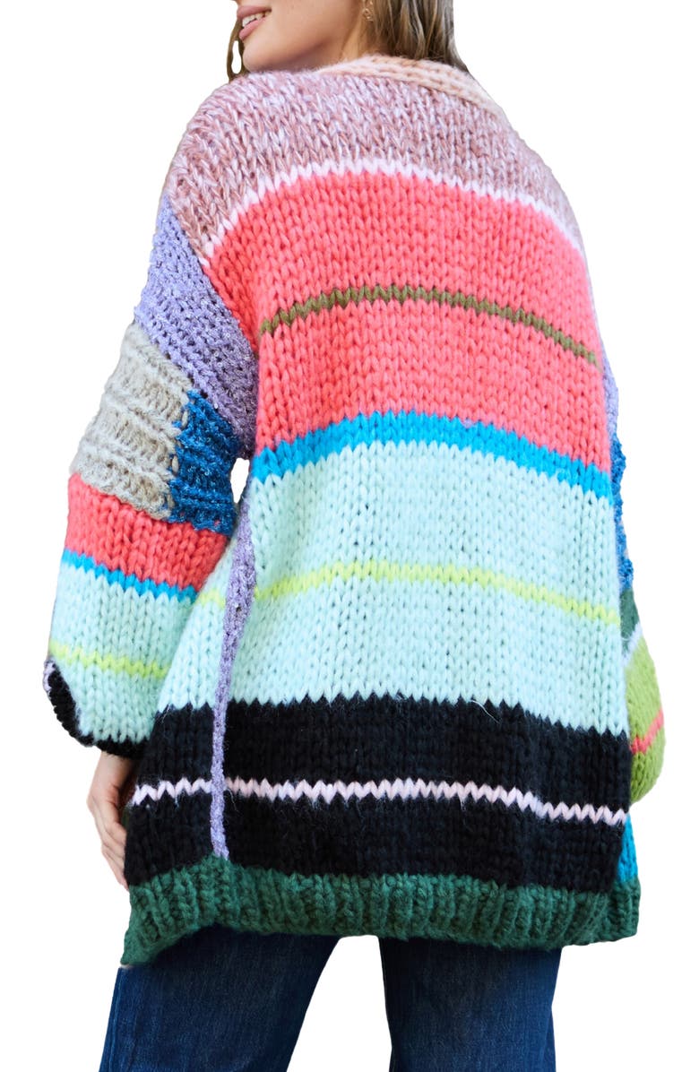 SAACHI Rainbow Chunky Knit Cardigan, Alternate, color, Black/ Blue/ Red Multi