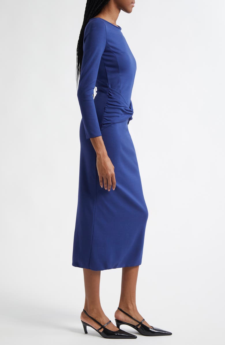 Emporio Armani Punto Milano Gathered Waist Long Sleeve Maxi Dress, Alternate, color, Cobalt Blue